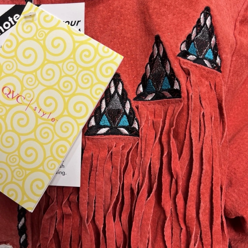 Vintage Bob Mackie XS Orange Suede Leather Fringe Western Jacket Deadstock NWT - Picture 4 of 11